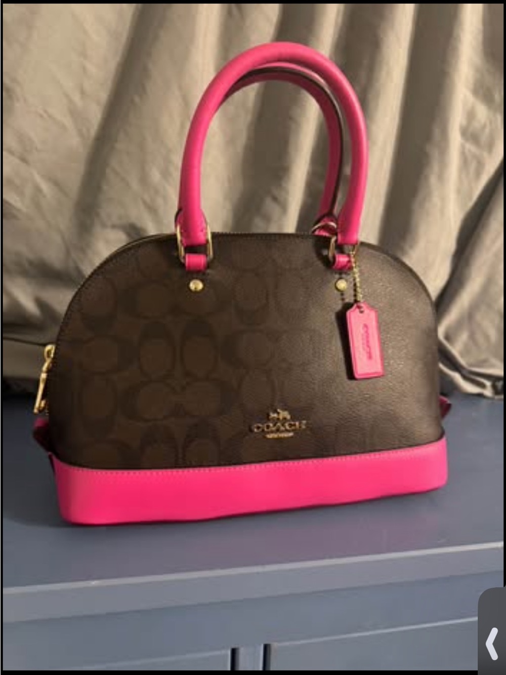 Coach Brown Satchel with Hot Pink Trim and Handles